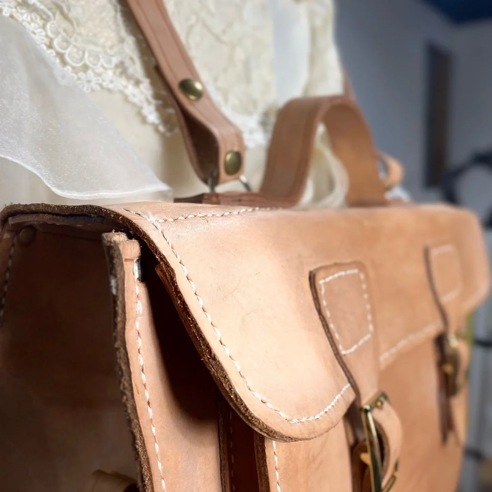 Natural Tan Leather Backpack Satchel